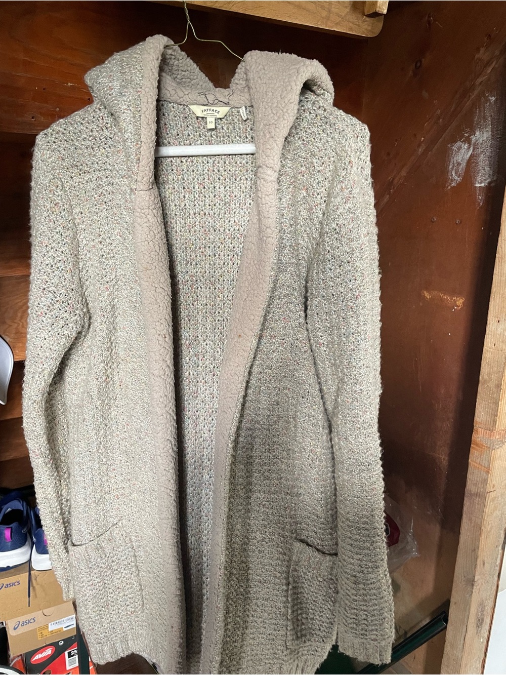 FatFace Hooded Knit Cardigan in Light Beige